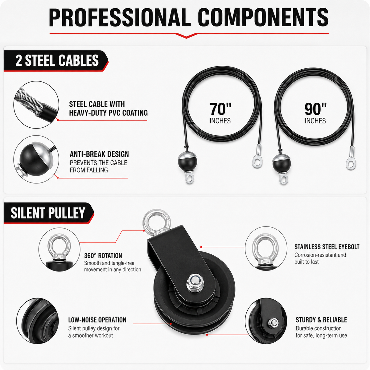 280 lb Home Gym Pulley System with Loading Pin & Cable Attachments