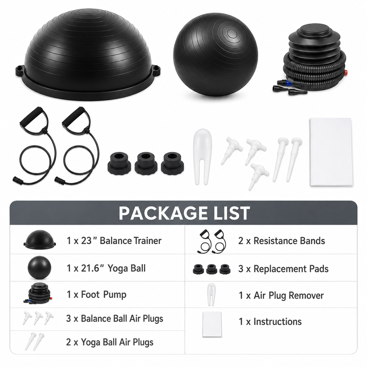 23-Inch Balance Trainer with Resistance Bands & Yoga Ball Set