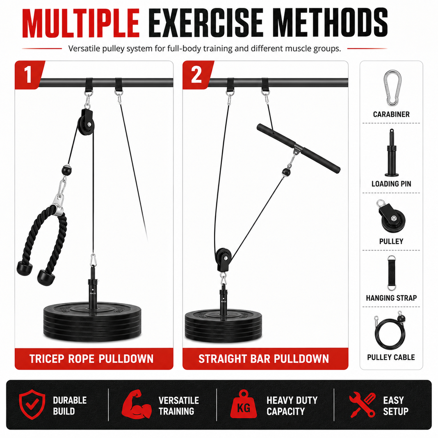 280 lb Home Gym Pulley System with Loading Pin & Cable Attachments