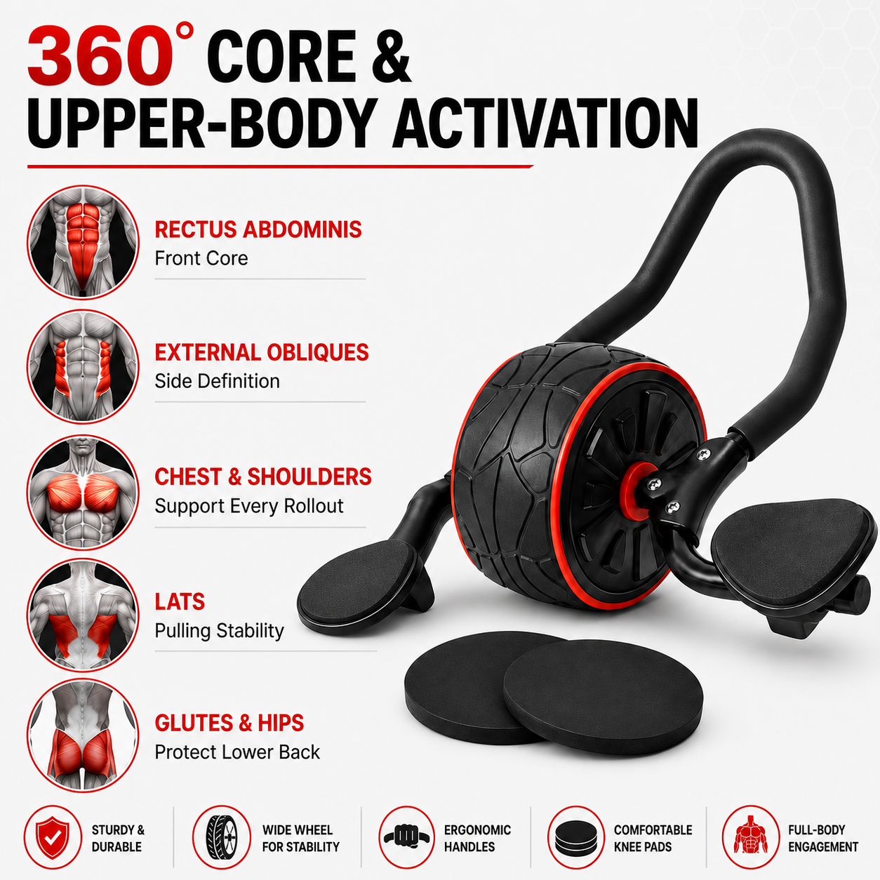 360° Ab Roller with Elbow Support & Knee Pads
