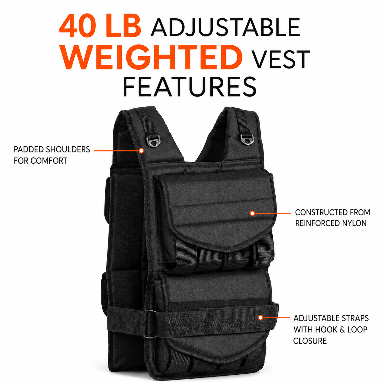 40 lb Adjustable Weighted Vest with Removable Weights