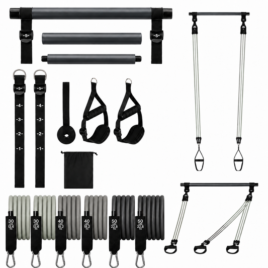 Adjustable Pilates Bar Kit with 6 Resistance Bands – 30–240 lb