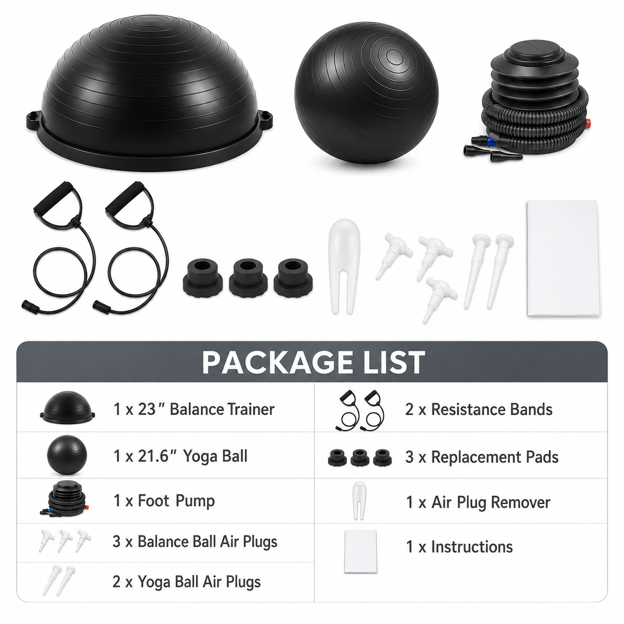 23-Inch Balance Trainer with Resistance Bands & Yoga Ball Set